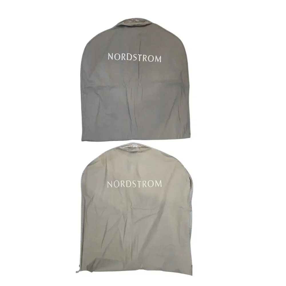 2 Vintage Nordstrom Grey Full Size Garment Hanging Bags, 1 Vinyl and 1 Cloth